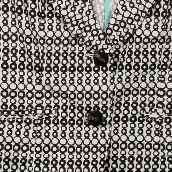 CAbi Blazer Cropped Jacket 3/4 Sleeve 2 Button Black & White Circles Size 6 - Picture 4 of 14